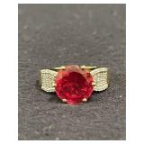 Gold Over Sterling Red CZ Ring Size 8