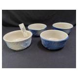 4 Flying Bird Blue & White Stoneware Bowls