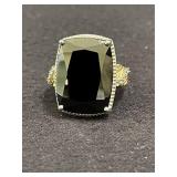 Thai Black Spinel 18KT YG Plated Zircon Ring