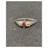 Ruby & Diamond Ring Sterling Silver Size 10