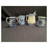 4 Blue & White Stoneware Mini Pitchers
