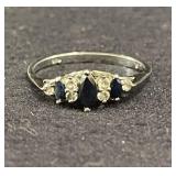 Sapphire & Diamond Ring Sterling Silver Size 10