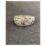 Ornate Ring with 3 Colored Stones