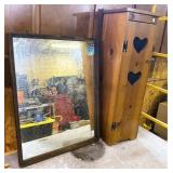 Old Wood Framed Mirror & Craft Style Cabinet