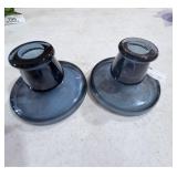 Blueish Grey Glass Candlesticks
