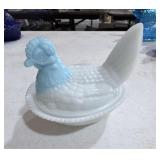 Milk Glass Nesting Chicken Basket