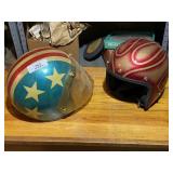 Two Motorcycle Helmets & Chair