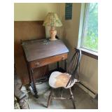 Antique Drop-Leaf Desk, Lamp & Side Chair