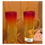 2 Vintage Handblown Glass Tankards