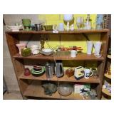 Wood Shelf & Assorted Collectibles