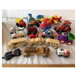 Mixed Toy Vehicle Lot: Wooden, Plastic & Die-Cast