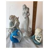 Coastal Mermaid Figurines & Dolphin Paperweight Se