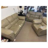 3-Piece Beige Leather Living Room Sofa Set