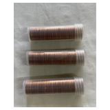 3 Full Rolls UNC 1962-P Lincoln Cents