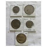5 Metal Casino Tokens