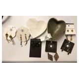 3 Heart Dishes & 7 Pairs Earrings