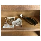 Whale Pottery Dish, Heart Dishes & Brass Heart