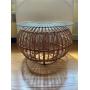 Glastonbury Mid Century Estate  Rattan Globe Table, Roseville, Peacock Stained Glass Panel, Pratt Wh
