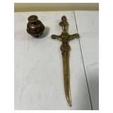 Vintage Brass Claw Bell & Letter Opener