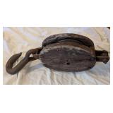 Vintage Large Wooden Pulley