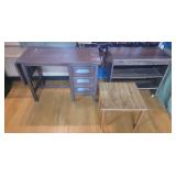 Wooden Desk, Table and Rolling Shelf