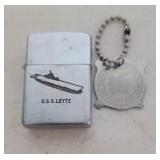 U.S.S. Leyte Zippo Lighter & Navy Keychain