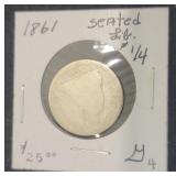 1861 US Seated Liberty Quarter