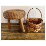 Wicker Stool & Basket
