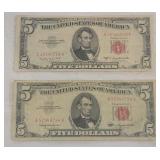 1953 & 1963 US $5 Red Seal Notes