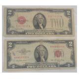 1928 & 1953 US $2 Red Seal Notes