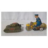 Vintage Metal Army Tank & Policeman Toys