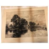 Lithograph of Country scene with sheep