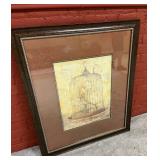Framed Art Work Bird Cage
