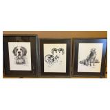 Framed Animal Art 3-Pieces