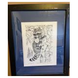Framed 1982 Paul Lee Print Raccoon