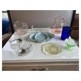 Assorted Glassware W/ Uranium Glass Sherbet Dish