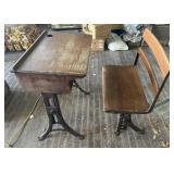 Circa 1920 Adjustable School Desk & Bench