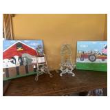 Pair of picture easels with two farming prints