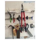 Hedge, trimmers, clamps, scissors saw and other
