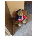 Doll school desk with patriotic bear
