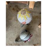 Small gazing ball with metal stand, and large bell