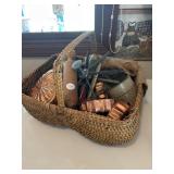 Wicker basket full of miscellaneous, antique