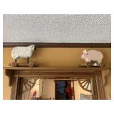 Wooden pig & sheep on wheels