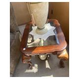 Pair glass inlay lamp tables