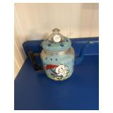 Vintage hand painted coffee pot and wood carved