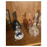 Three glass bells, one Joe Rice Bell paperweight