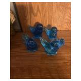 Five blown glass, bluebird of happiness, birds