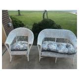 Wicker loveseat and chair