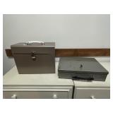 Two metal boxes, one with a key