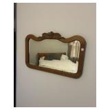 Oak framed beveled wall mirror